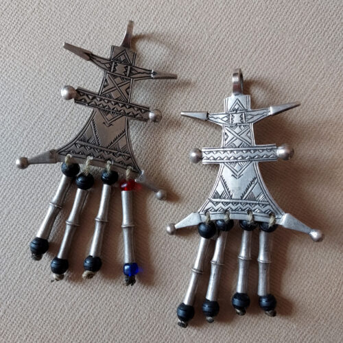 Old Tuareg silver dangle earrings from Niger.