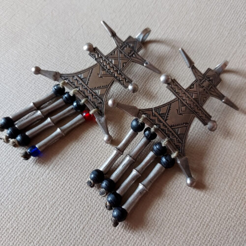 Old Tuareg silver dangle earrings from Niger.