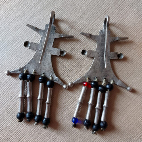 Old Tuareg silver dangle earrings from Niger.