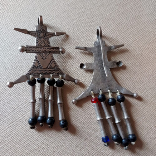 Old Tuareg silver dangle earrings from Niger.