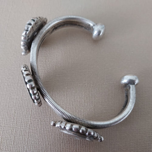 Fulani silver unisex bracelet with three large medallions from Mali