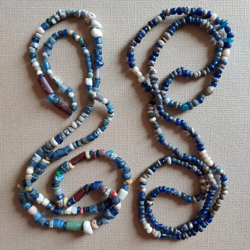Two strands old and ancient Djenne blue glass beads from Mali.
