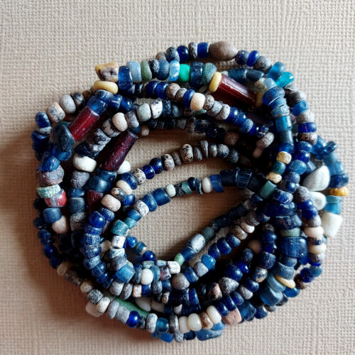 Two strands old and ancient Djenne blue glass beads from Mali.