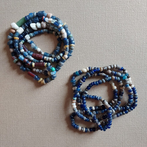 Two strands old and ancient Djenne blue glass beads from Mali.