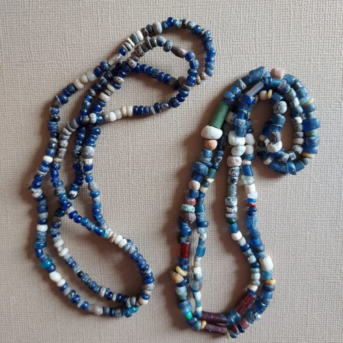 Two strands old and ancient Djenne blue glass beads from Mali.