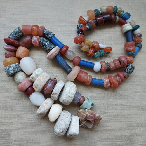mixed strand of ancient stone beads and old glass beads from gao mali