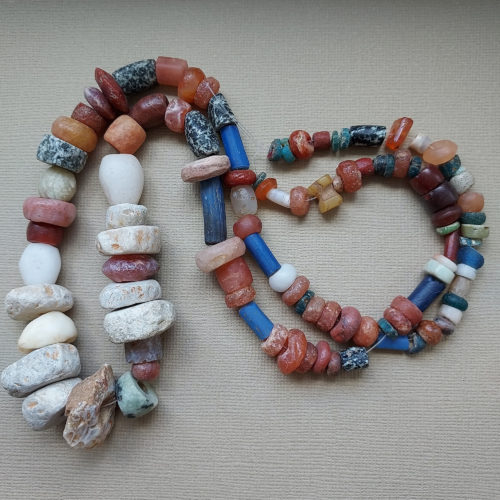 Strand old stone and glass beads from Gao Mali.