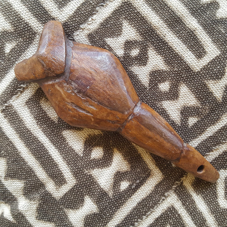 old bambara or bamana wood hunter whistle flute from mali