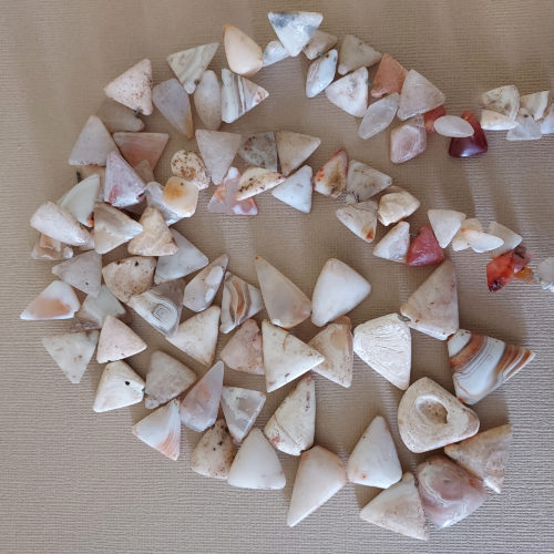 ancient tabular quartz beads of triangle shape from mali