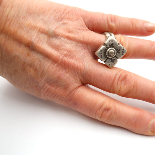 Fulani diamond shape ring in silver.