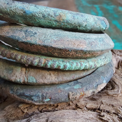 Excavated metal bracelets from Mali.