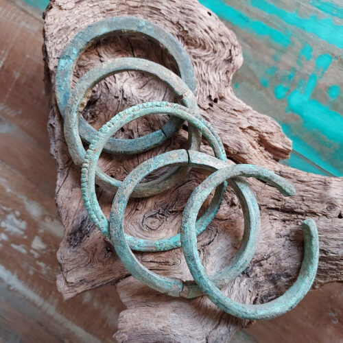 Excavated metal bracelets from Mali.