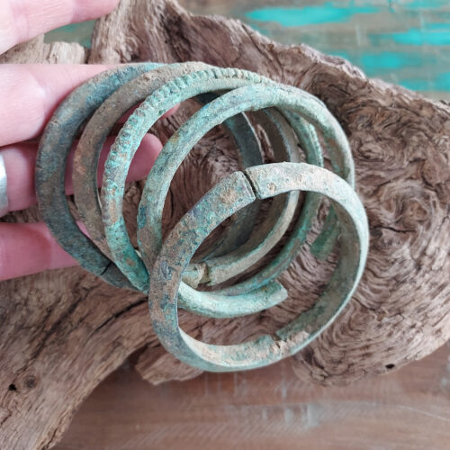 Excavated metal bracelets from Mali.