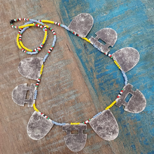 Old Bella Tuareg tribal silver and beads necklace.