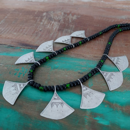 Tuareg necklace with silver pendants.