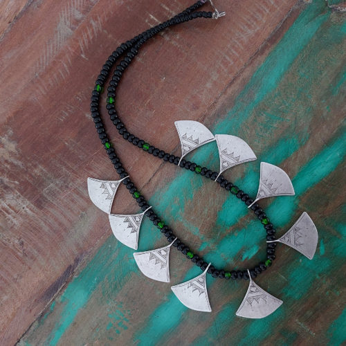 Tuareg necklace with silver pendants.