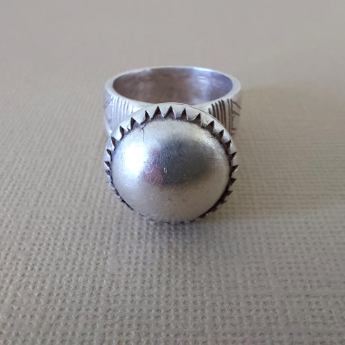 Tuareg decorated silver ring with from Mali.