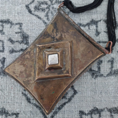 Large Tuareg brass and silver talisman necklace from Mali.