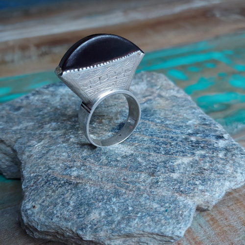 Old Tuareg statement ring tisek with red stone.