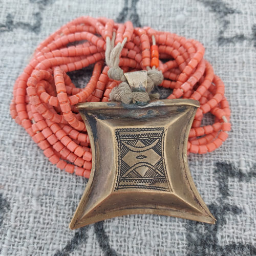 authentic old tuareg brass amulet kitab or tcherot necklace from niger