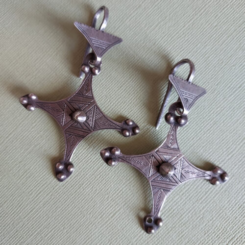 Old Tuareg dangle earrings in cross shape from Niger