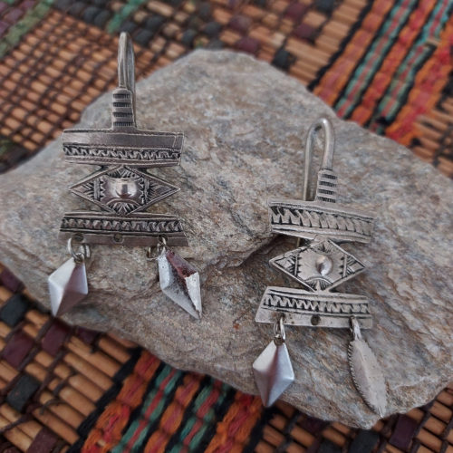 Old Tuareg decorated silver earrings.