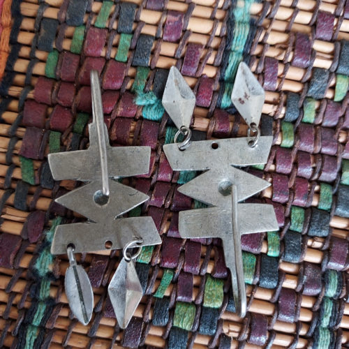 Old Tuareg decorated silver earrings.