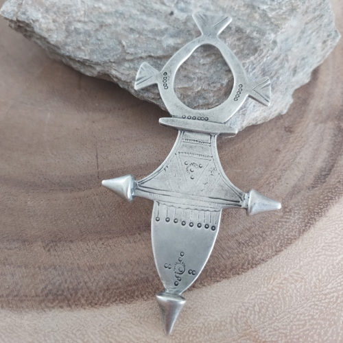 Old Tuareg silver Iferouane cross pendant.