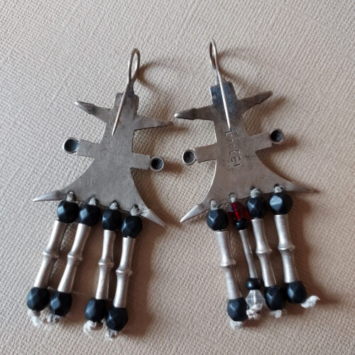 Old Tuareg silver earrings with dangles from Niger.