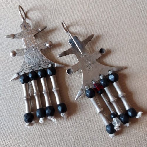 Old Tuareg silver earrings with dangles from Niger.