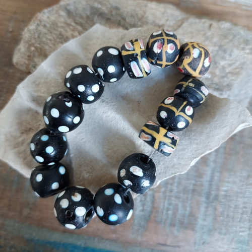 Antique Venetian trade beads include eye beads and skunk beads.