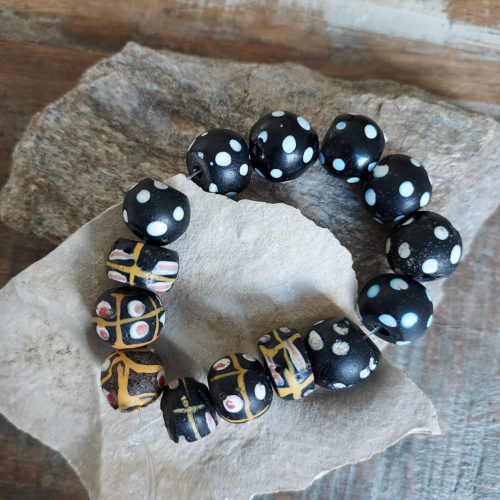 Antique Venetian trade beads include eye beads and skunk beads.