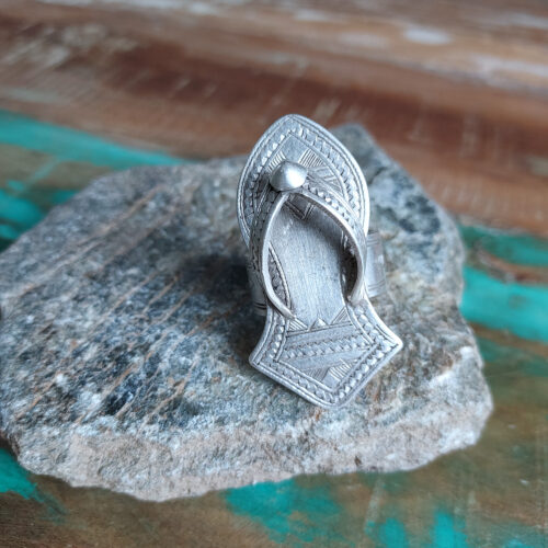 Tuareg silver statement ring of Prophet sandal from Niger.