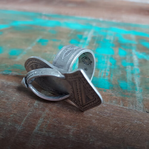 Tuareg silver statement ring of Prophet sandal from Niger.