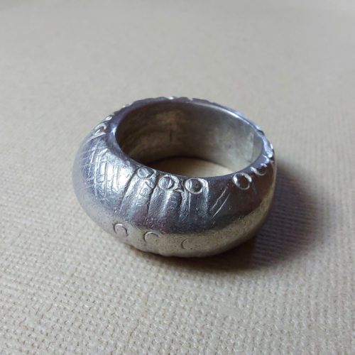 Old Tuareg silver ethnic ring with patterns from Niger