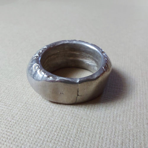 Old Tuareg silver ethnic ring with patterns from Niger