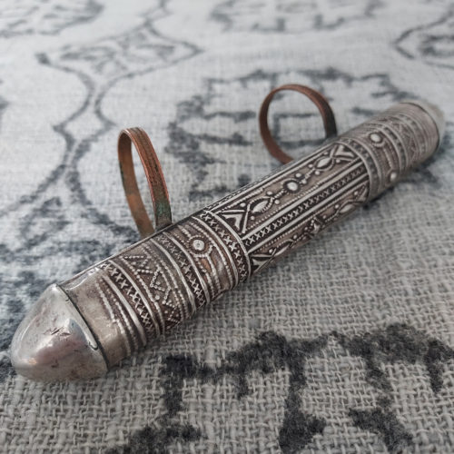 authentic tuareg silver tagelmust or turban amulet talisman with koranic sacred script from niger africa