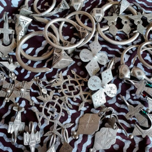 African ethnic silver earrings and hoops from West Africa.