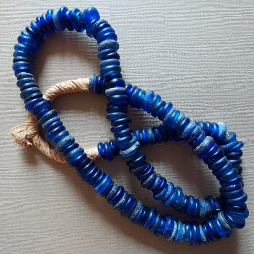 Dogon cobalt blue glass donut beads from Mali.