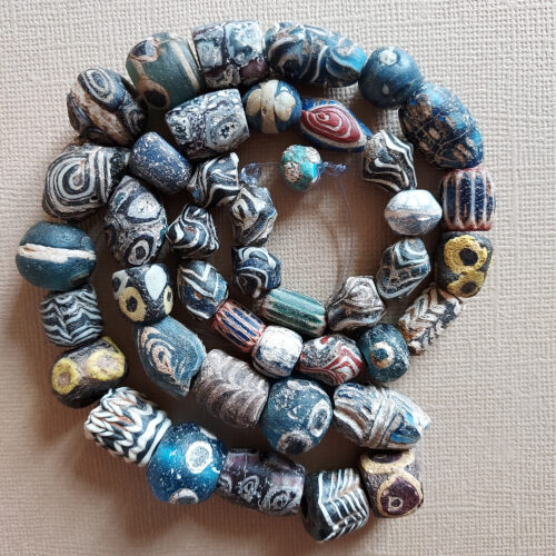 Ancient Islamic glass beads strand from Mali.
