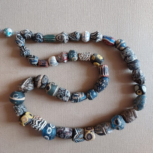 Ancient Islamic glass beads strand from Mali.