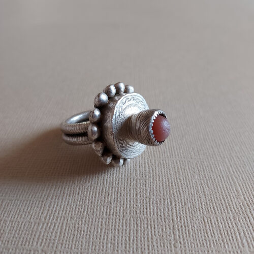 Sarakole silver statement ring set with a carnelian stone from Mali.