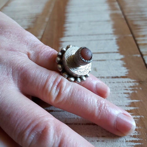 African silver statement ring with a carnelian stone from Mali.