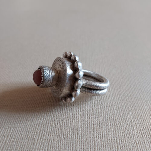 African silver statement ring with a carnelian stone from Mali.