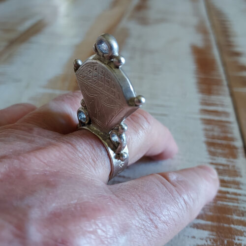 Tuareg silver amulet ring with script.