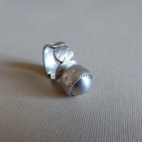 Peul Fulani silver fancy dome amulet ring.