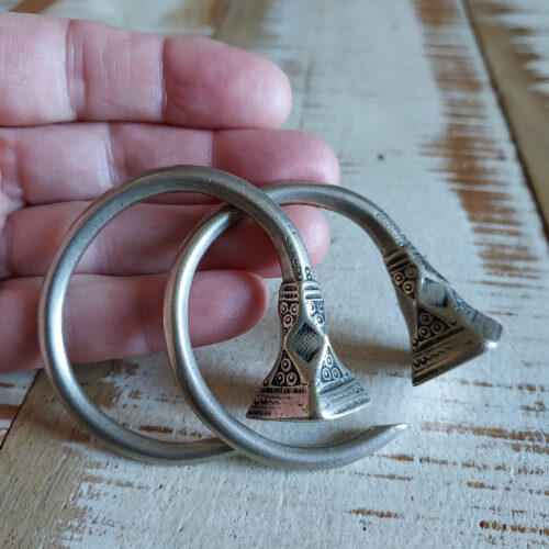 Old Tuareg silver ethnic tsabit earrings from Niger.