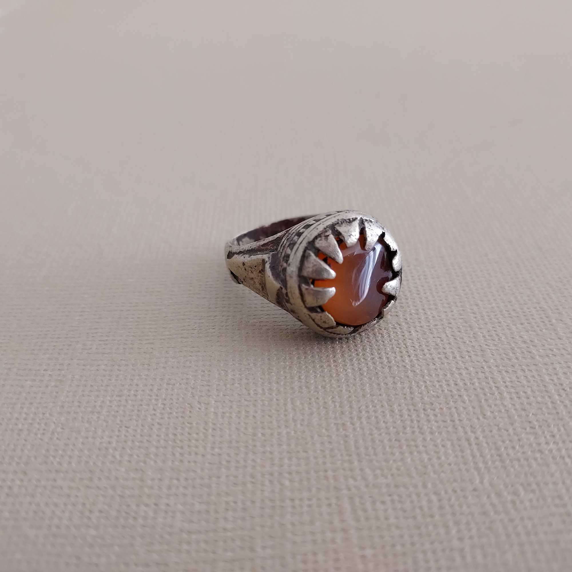 very old mixed metal ring with agate stone