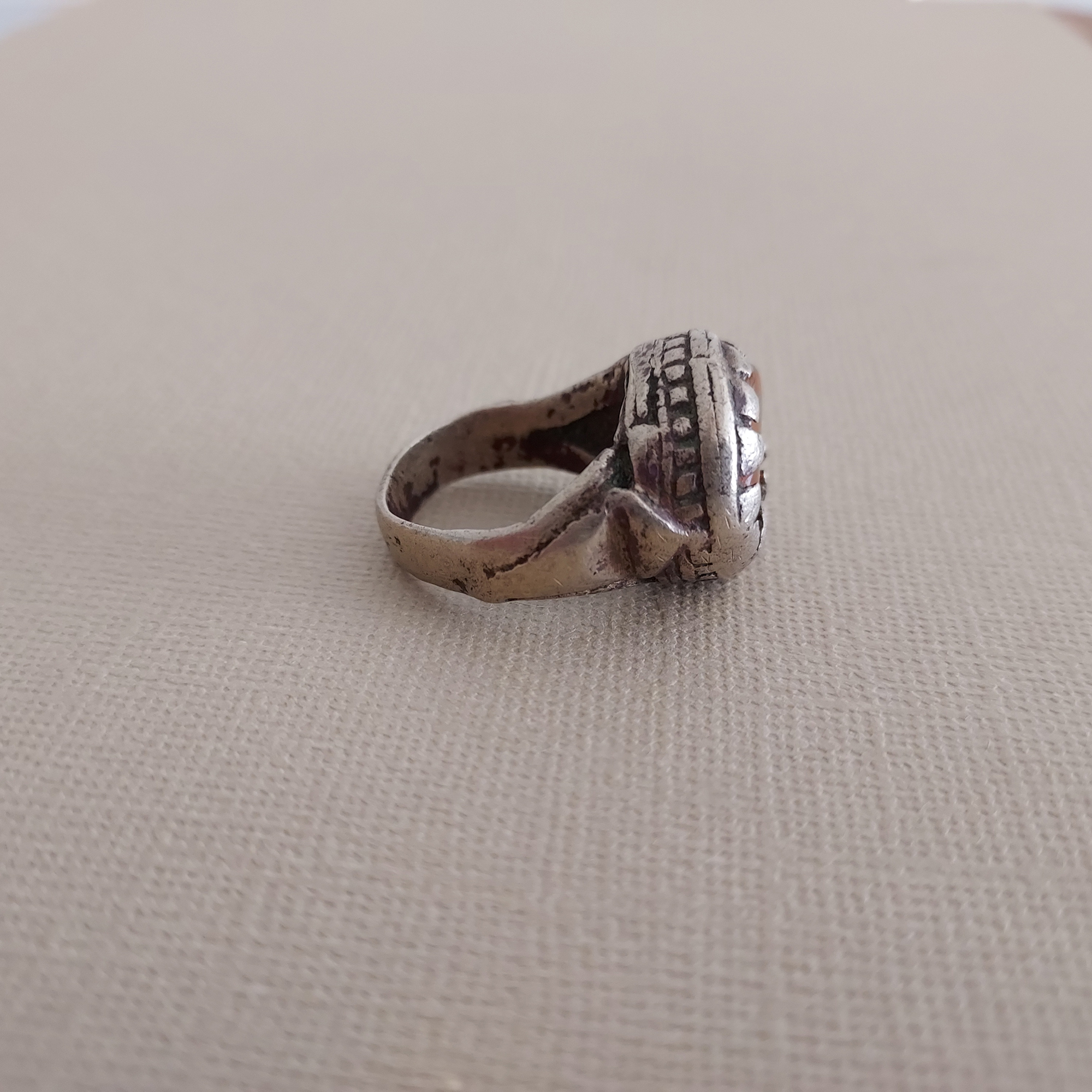 very old mixed metal ring with agate stone