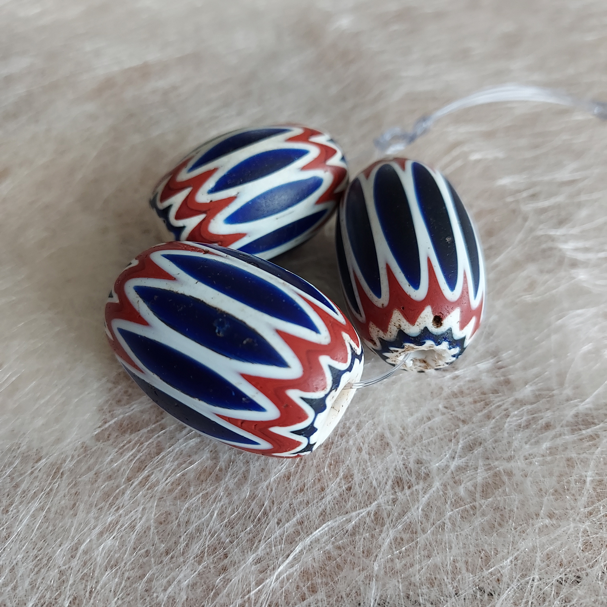 Three Venetian six layer chevron beads
